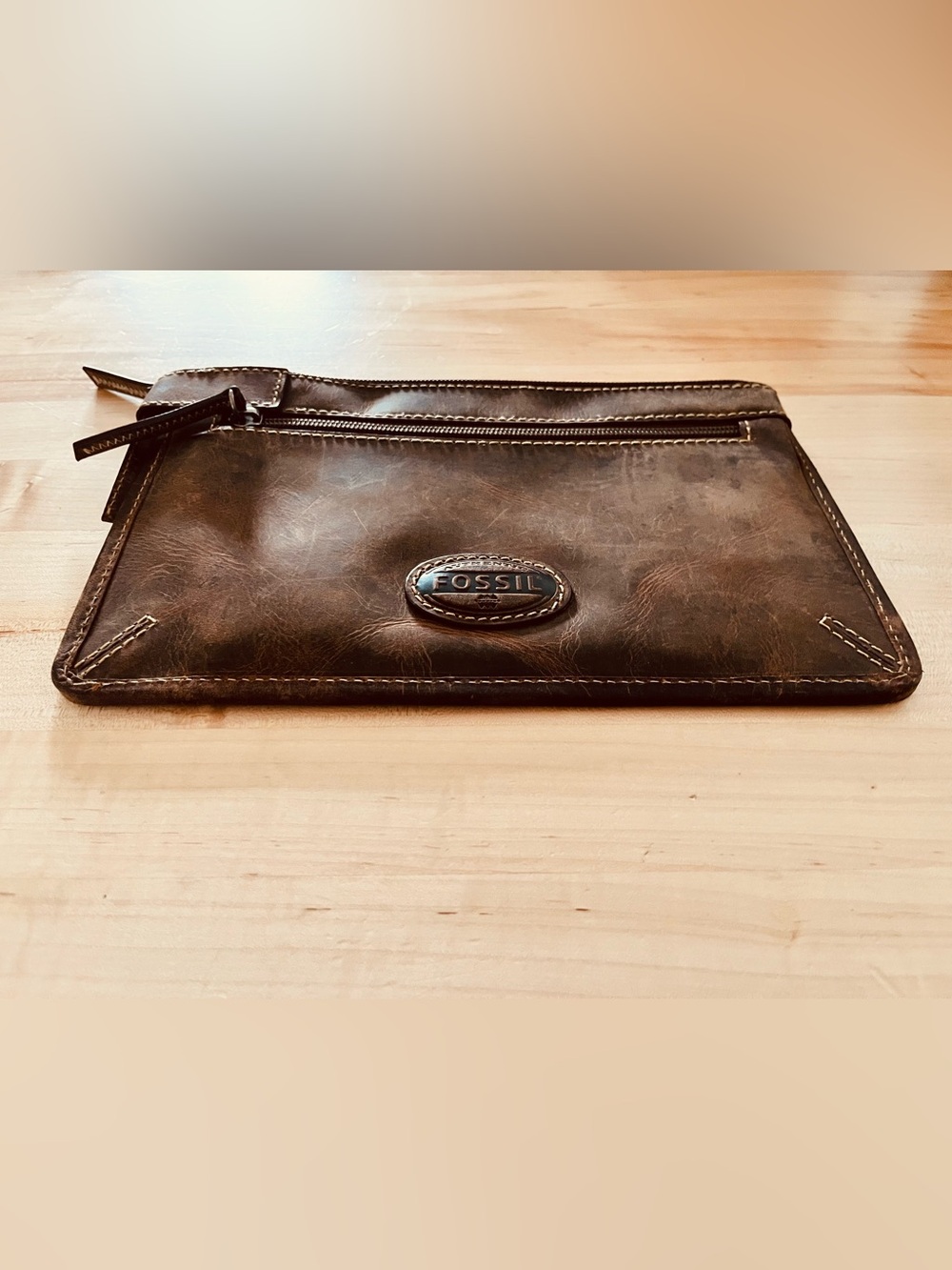 Fossil Reissue Revival Whiskey Leather Slim Clutch Pouch - Picture 2 of 6